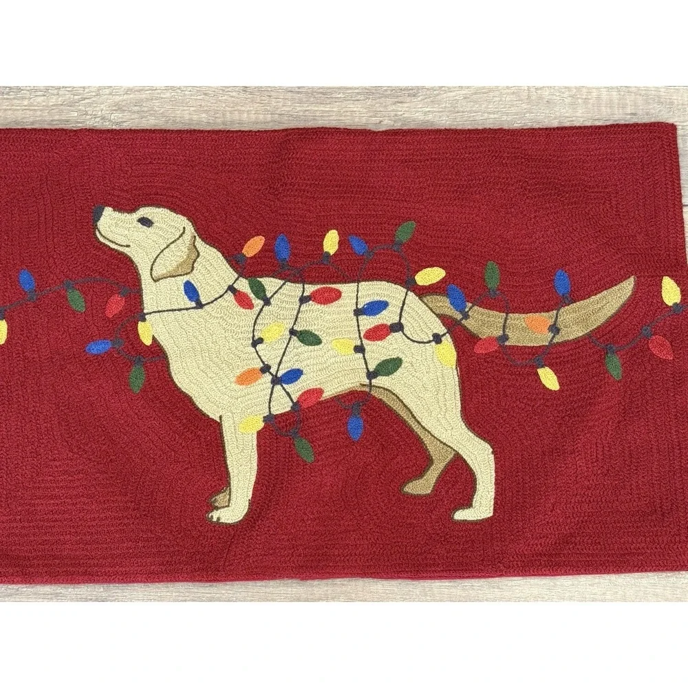 Pottery Barn Tangled lights Lab Labrador Crewel Christmas Pillow Cover Only -EUC